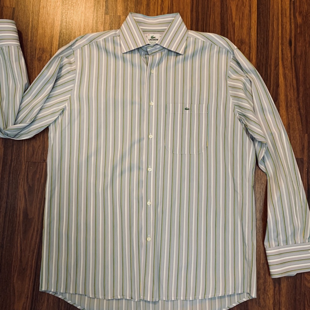 Lacoste Purple Striped Long Sleeve  Shirt Size 42